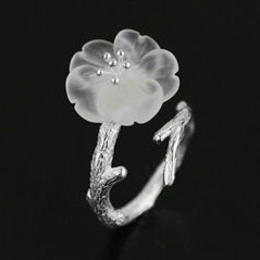 Flower in Rain creative natural crystal open  branches 925 sterling silver Ring