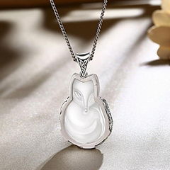 Charming fox white crystal antique flower rim S925 sterling silver women pendant