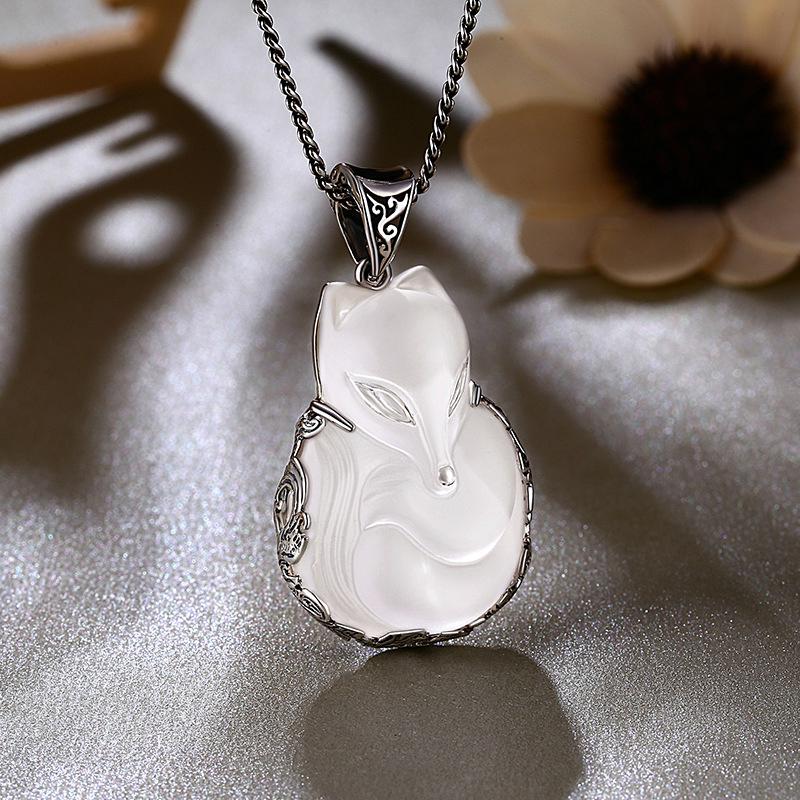 Charming fox white crystal antique flower rim S925 sterling silver women pendant 2