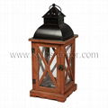 Black metal top brown wood led candle lantern 1