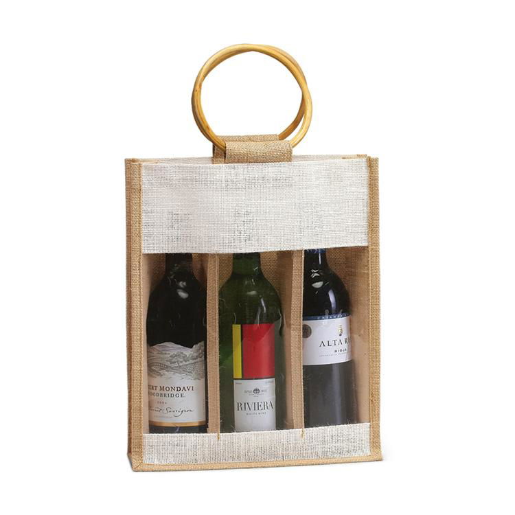 Handbag bottle jute bag jute wine bag jute bag with pvc window