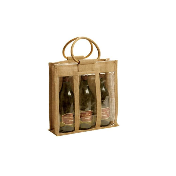 Handbag bottle jute bag jute wine bag jute bag with pvc window 5
