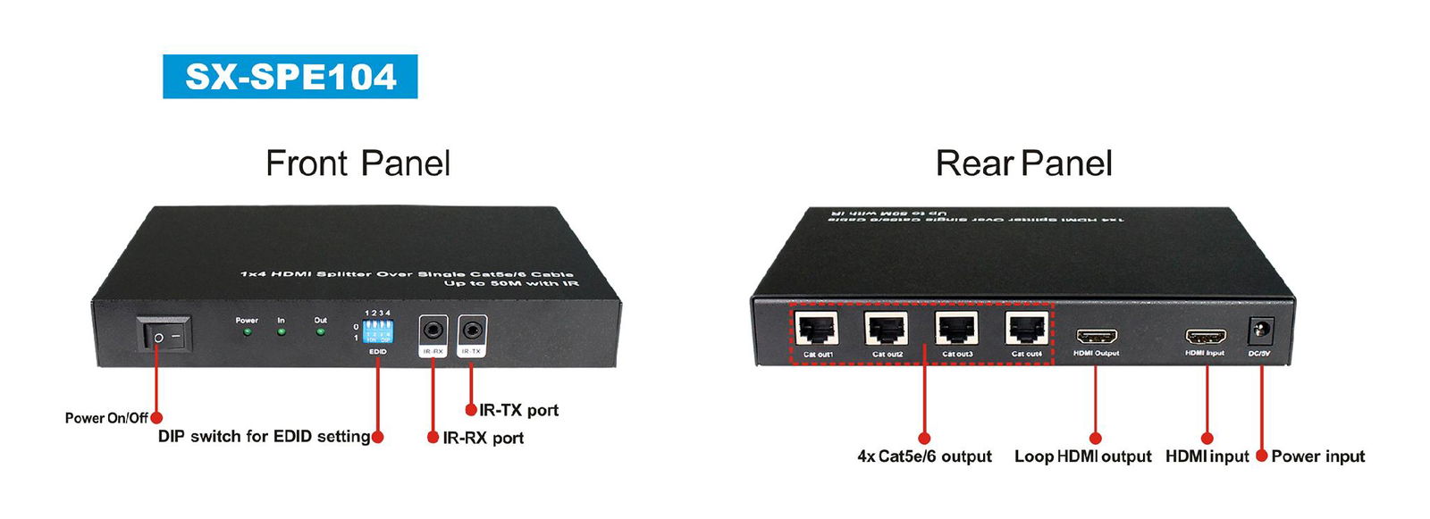 HDMI splitter 1x4 via cat5e cable with IR control 1080p output  4