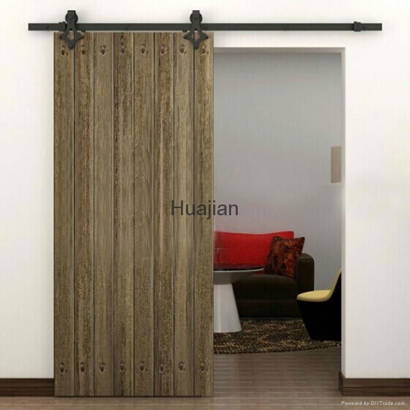 black color country type bypass barn door hardware system 4