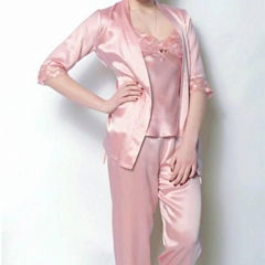 Mid sleeve silk pajamas set