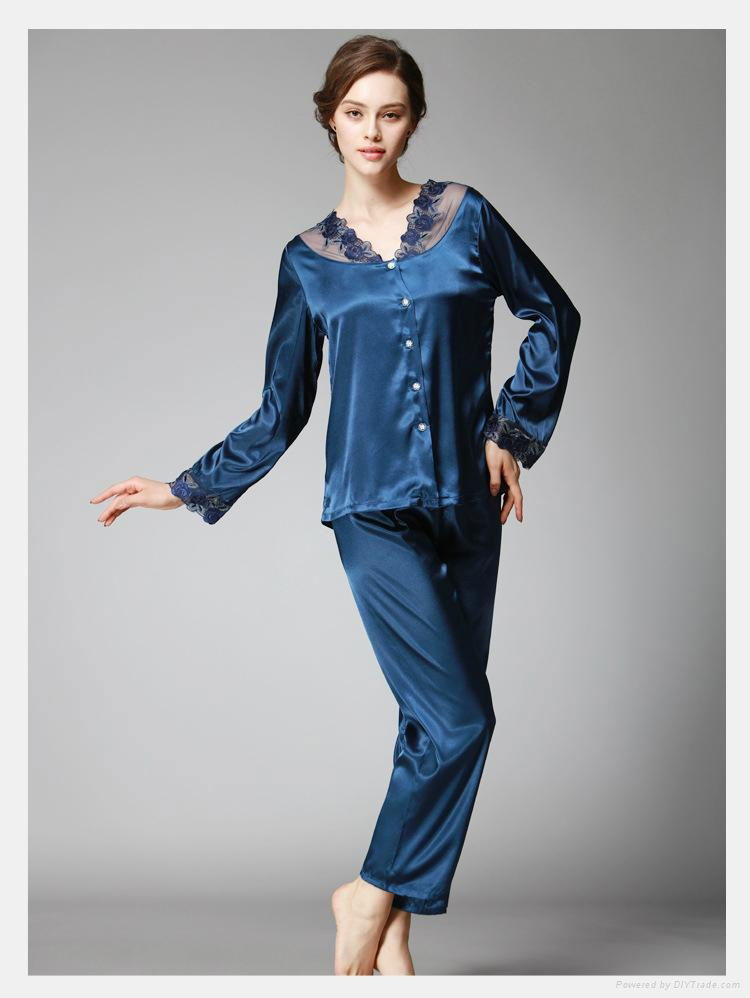 Long - Sleeve Silk Pajamas With Long Pants