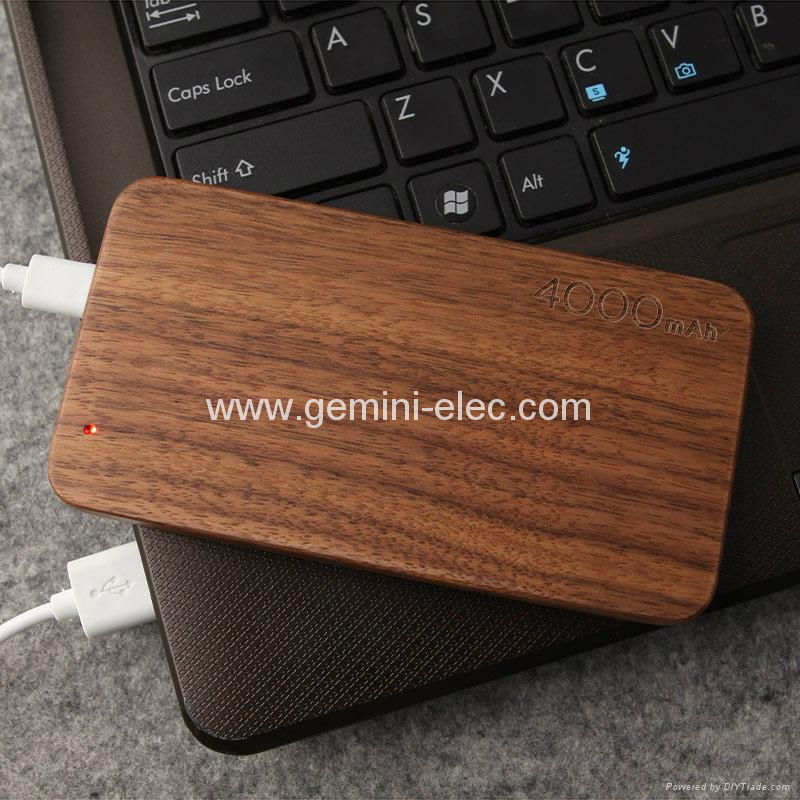 Fancy wooden power bank 4000mah slim power bank mobile charger 5