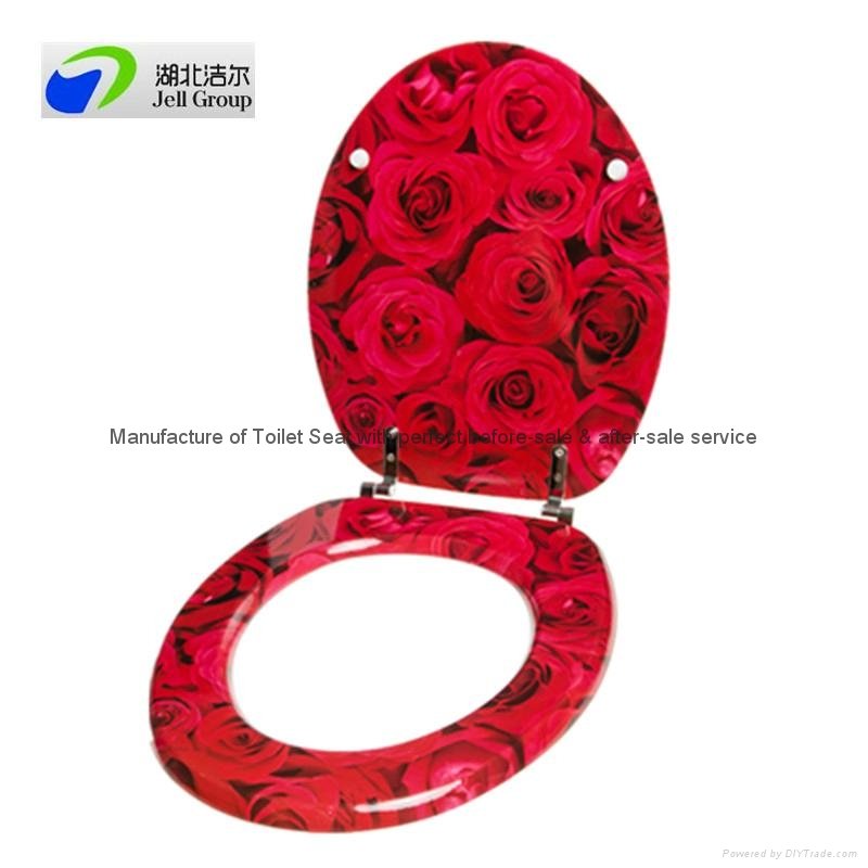 MDF rose toilet seat with zinc alloyed soft close hinges