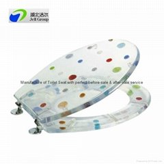 19" Elongated polyresin toilet seat with zinc alloyed soft close hinges