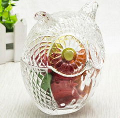 Wholesale clear owl shaped glass jar of clear color outside