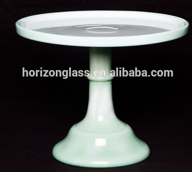 HandMade Wholesale light green Jade glass wedding cake stand glass dome cake sta 2