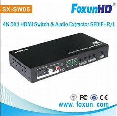 Multimedia HDMI 5X1 4K2K with Audio Extractor Support CEC and ARC
