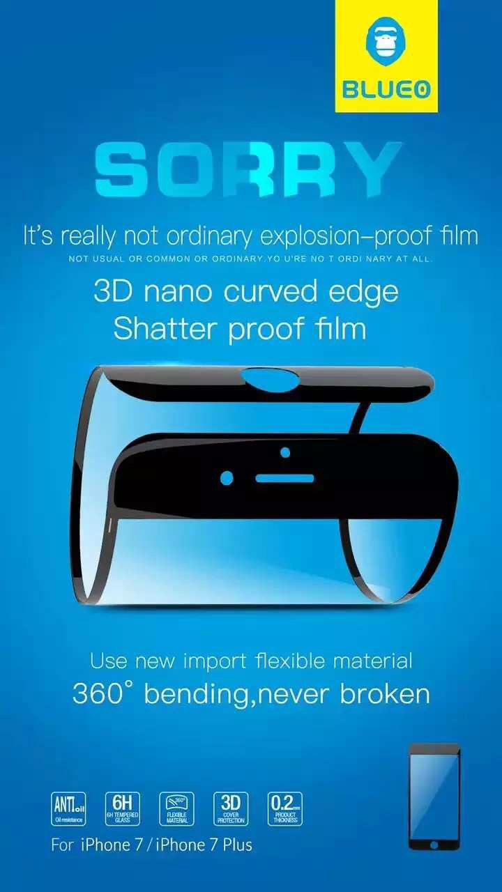 Blueo 3D nano curved edge Shatter proof film Exclusive product for iphone7/plus 3