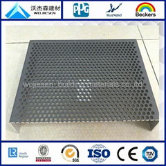 Perforated aluminum decorative panel with PVDF