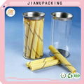 quality clear plastic food pail, cylinder round box container with metal lid 1