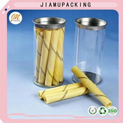 quality clear plastic food pail, cylinder round box container with metal lid