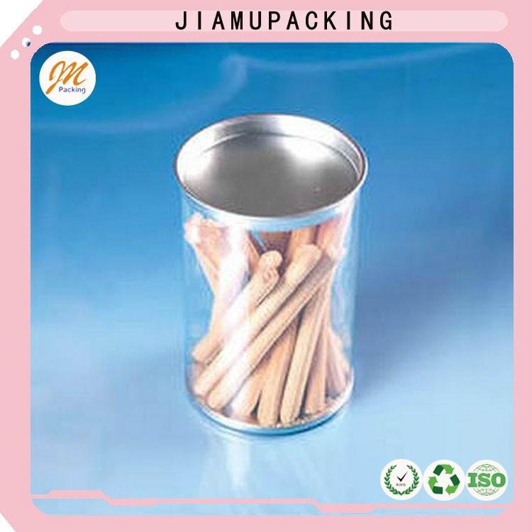 quality clear plastic food pail, cylinder round box container with metal lid 2