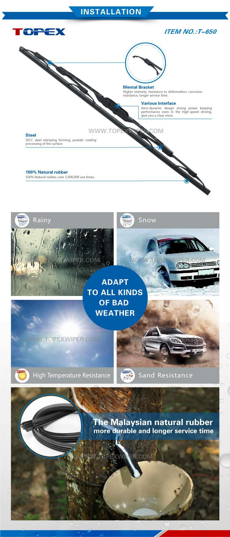 T-650 Windshield Wiper Blade Metal Wiper Blade Clear Vision Wiper Blade 4