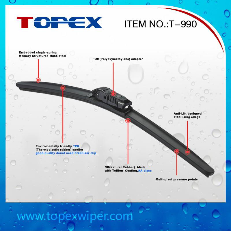 T-990 Multi-functional Flat Wiper Blade Professional 5 in 1 Hybrid Windshield Wi 2