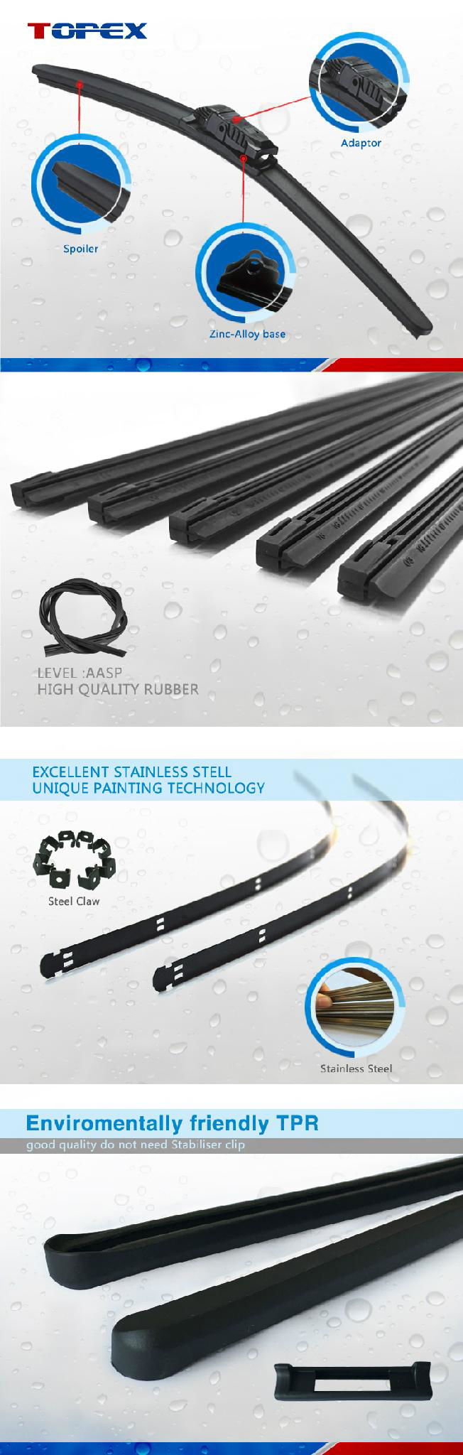 T-990 Multi-functional Flat Wiper Blade Professional 5 in 1 Hybrid Windshield Wi 3