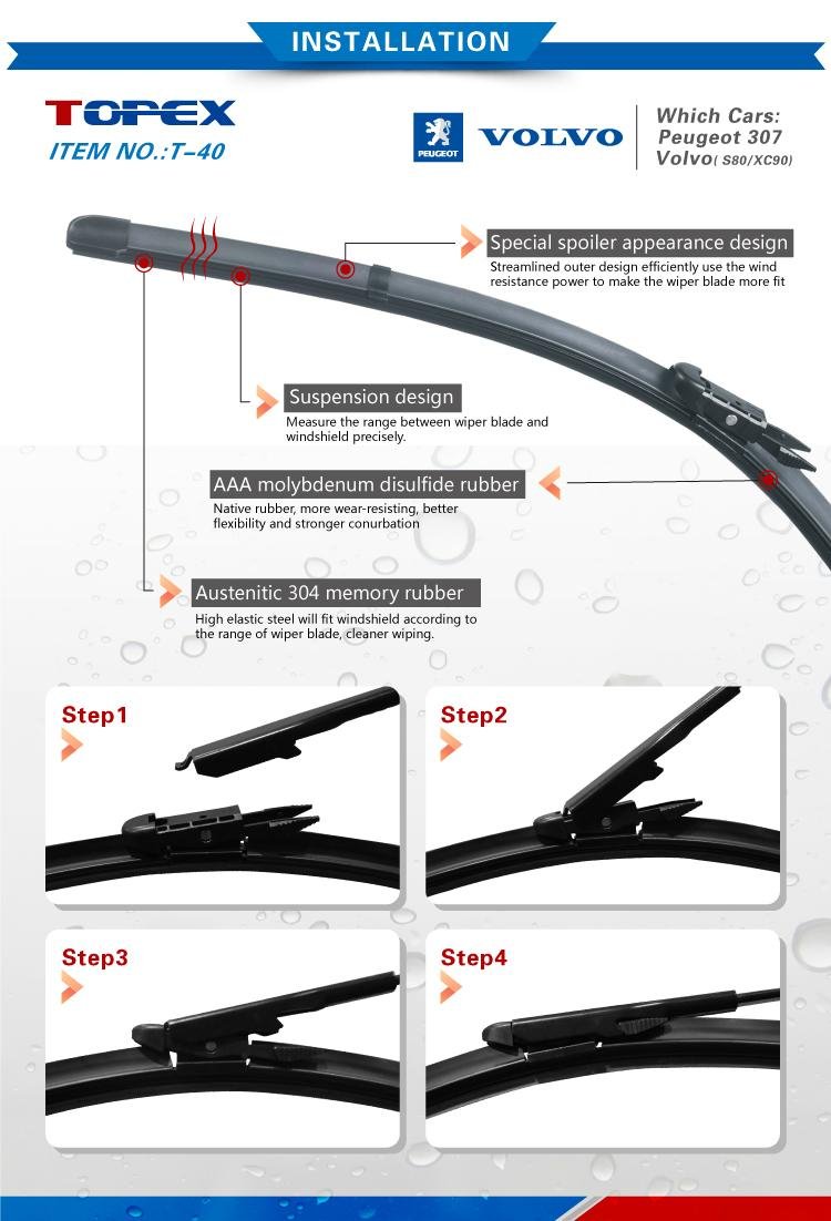 T-40 Exclusive Wiper Blade For Peugeot 307 Volvo Wiper Blade 4