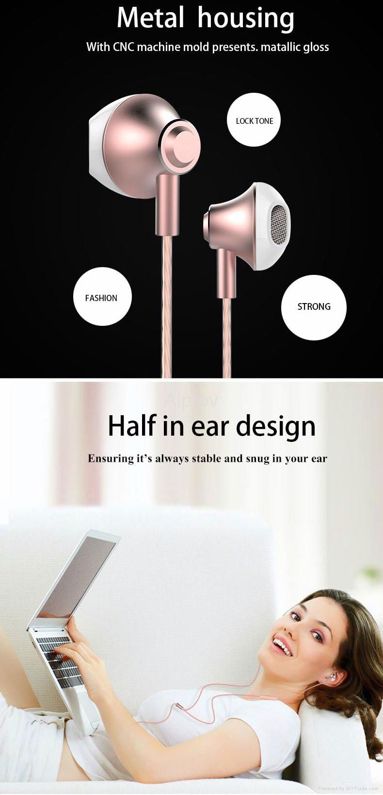 Stylish Half in ear earbuds design Wired Moving coil Headset with Microphone 4