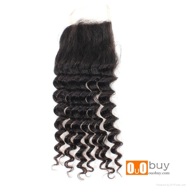 7A Grade Natural Color Brazilian Virgin Hair Freely Divide Kinky Curly Closure 3