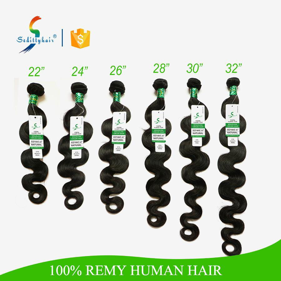 Seditty 8A Natural color 100% human Hair extension, body wave 3 bundle unprocess 5