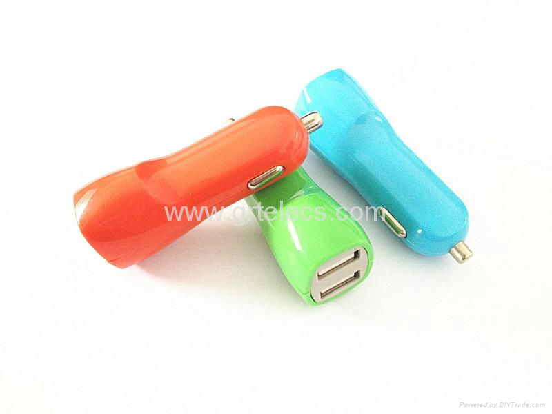 Hot selling 5V 2.1A dual port car charger with customized colors for cell phone 