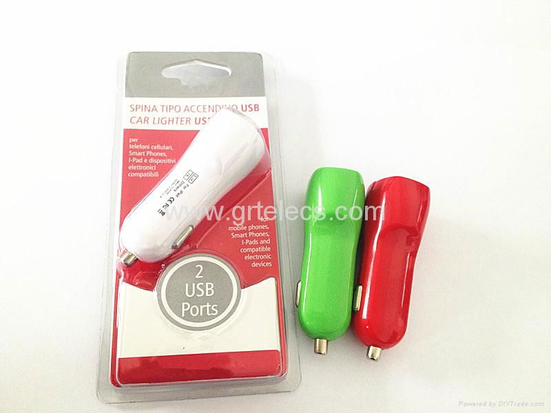 Hot selling 5V 2.1A dual port car charger with customized colors for cell phone  4