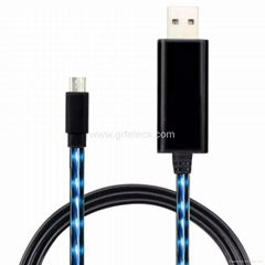 Visible EL LED flowing micro USB cable for Samsung HTC Android phones