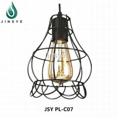 Retro-style Black Iron Cage Shade Indoor Pendant Light 