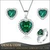Heart Shape Nano Emerald Stone Green 925 Sterling Silver Jewelry set