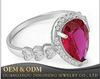 Fashion Simulated Diamond Ruby Red Pear Shape 925 Sterling Silver Women Ring