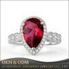 Fashion Simulated Diamond Ruby Red Pear Shape 925 Sterling Silver Women Ring 2