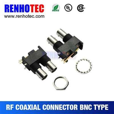 Right Angle Black Plastic Double BNC In One Row For PCB Mount