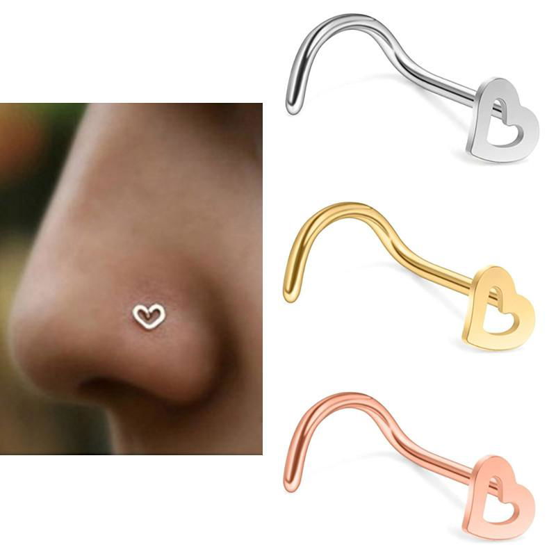 Stainless steel bent rod earring heart nose nail manufacturer wholesale