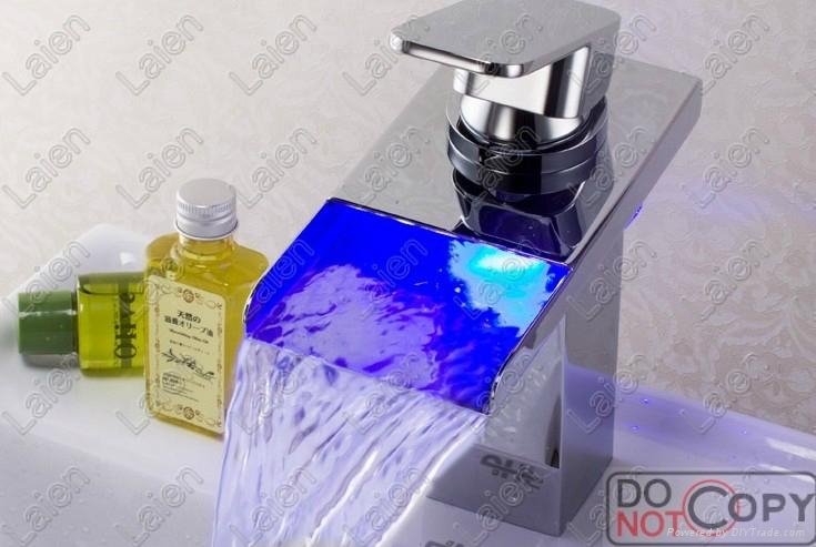 LED Waterfall color changing bathroom basin faucet