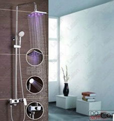 Bathroom 3 Function Shower Faucet With LED.Chrome Finish Brass Shower Set.8 Inch