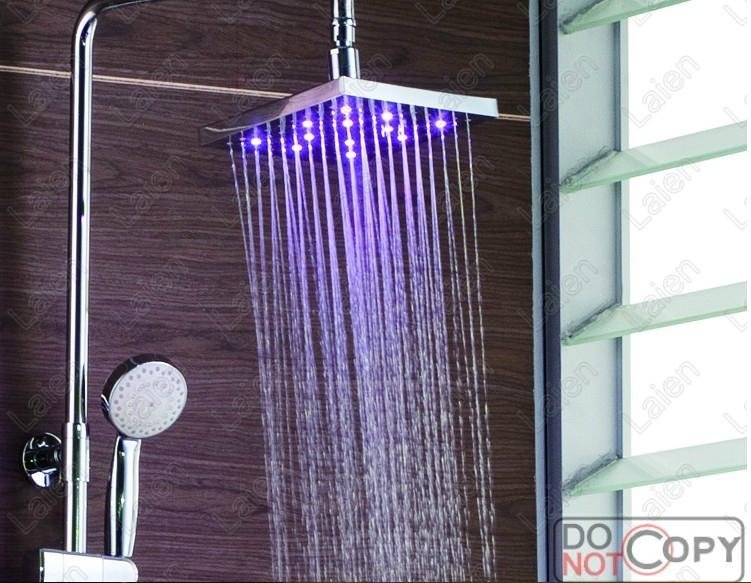 Bathroom 3 Function Shower Faucet With LED.Chrome Finish Brass Shower Set.8 Inch 2