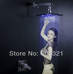 8" Rain LED 3 Colors Shower Set Faucet Chrome Finished Shower Faucet With 3 Colo