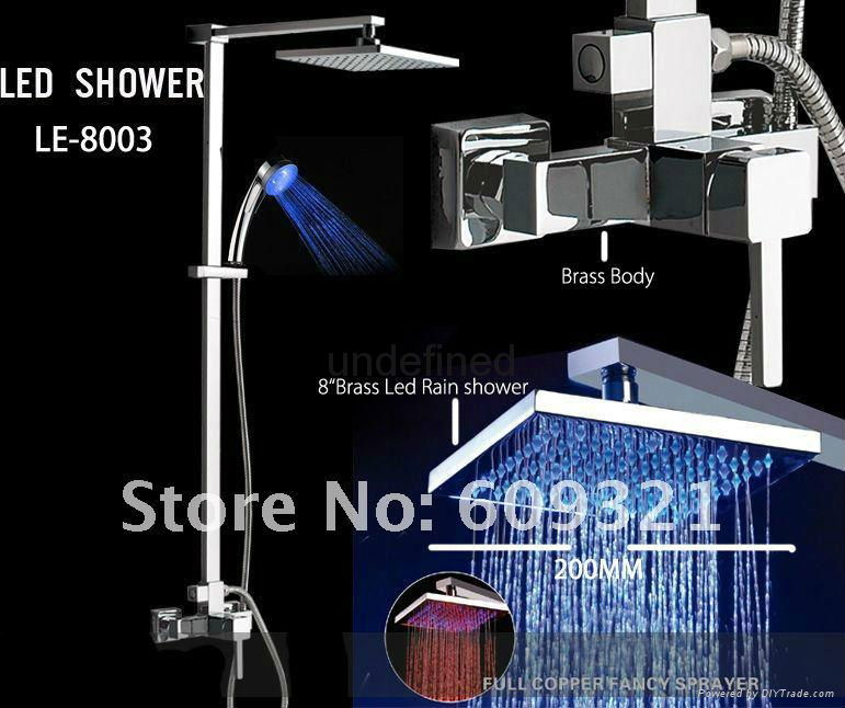 Brass LED Square bathroom shower faucet set