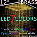 brass 12 inch square LED bathroom 7 colors changing rainfall shower head 1