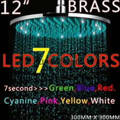 12 inch round LED Brass Rainfall Shower head