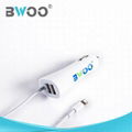 BWOO Dual USB Portable Car Charger for All Mobile Phone with cable 2