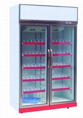Two Section Glass Door Reach-In Display Fridge with LED Lighting