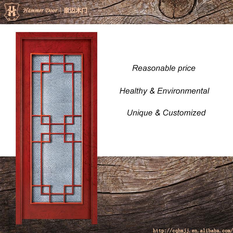 Chinese style wooden door with glass  2