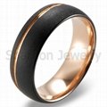Men's 8mm Domed Black Sandblasted Finish Tungsten Ring with Gold Groove and Inne 2