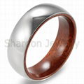 Men's 8mm Domed Polished Titanium Ring with Mahogany Wood Inner 2