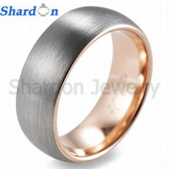 Men's 8mm Brushed Domed Tungsten Ring with Plating Gold Inner